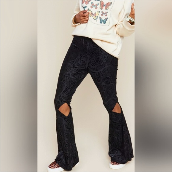 EARTHBOUND Black Flare Velvet Pants - Picture 2 of 3